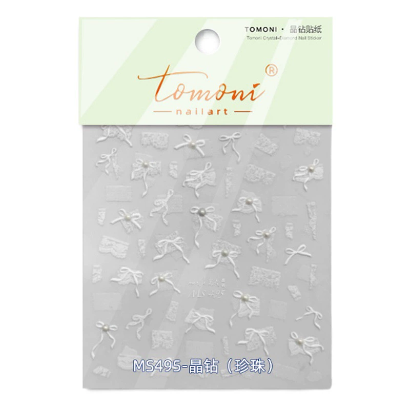 Crystal Diamond Pearl наклейки для ногтей трехмерные японские наклейки для ногтей с клеем белые свадебные ногти кружевной лентой бант
