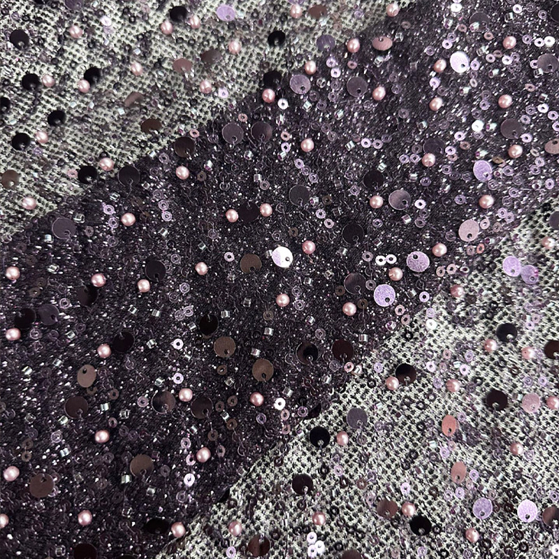 Fabricantes de comercio exterior transfronterizo punto bordado de polvo de polvo brillante tela vestido de boda ropa de moda tela