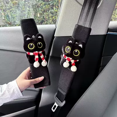 Squeaky Kitten Doll Seat Seat belt shoulder pad - little-black-cat-with-red-and-white-scarf-black-shoulder-pads-assembly-required