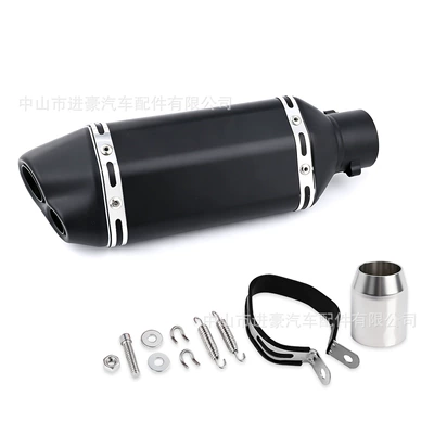 Motorcycle modified exhaust pipe, Scorpio small hexagonal design, 300MM small hexagonal double-hole model, 51MM diameter, universal fit (Motorcycle exhaust pipe) - 300-all-black-double-hole