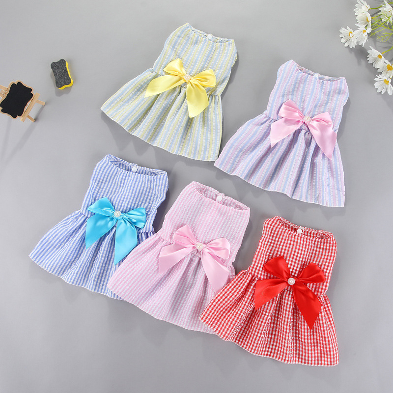 Spring and Summer new dog skirt cat clothes Teddy Bomei bear pet supplies bow skirt dog clothes