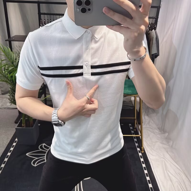 Short-Sleeved T-Shirt Men's Summer 2025 New Trendy Brand Men's Lapel Polo Shirt Boys Youth Half-Sleeved Tops Short-Sleeved T-Shirt Men's Summer 2025 New Trendy Brand Men's Lapel Polo Shirt Boys Youth Half-Sleeved Tops