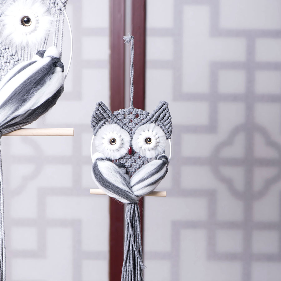 Cuerdas de algodón tejidas a mano búho colgante creativo tapices de estilo bohemio decoración de pared colgante de puerta de entrada