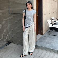 FONE简禾2025夏季ins时髦休闲弯刀裤薄款天丝棉西裤女配腰带29335