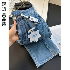 笔直大长腿!四面弹醋酸薄款直筒牛仔裤显瘦侧开叉微喇叭裤女夏季