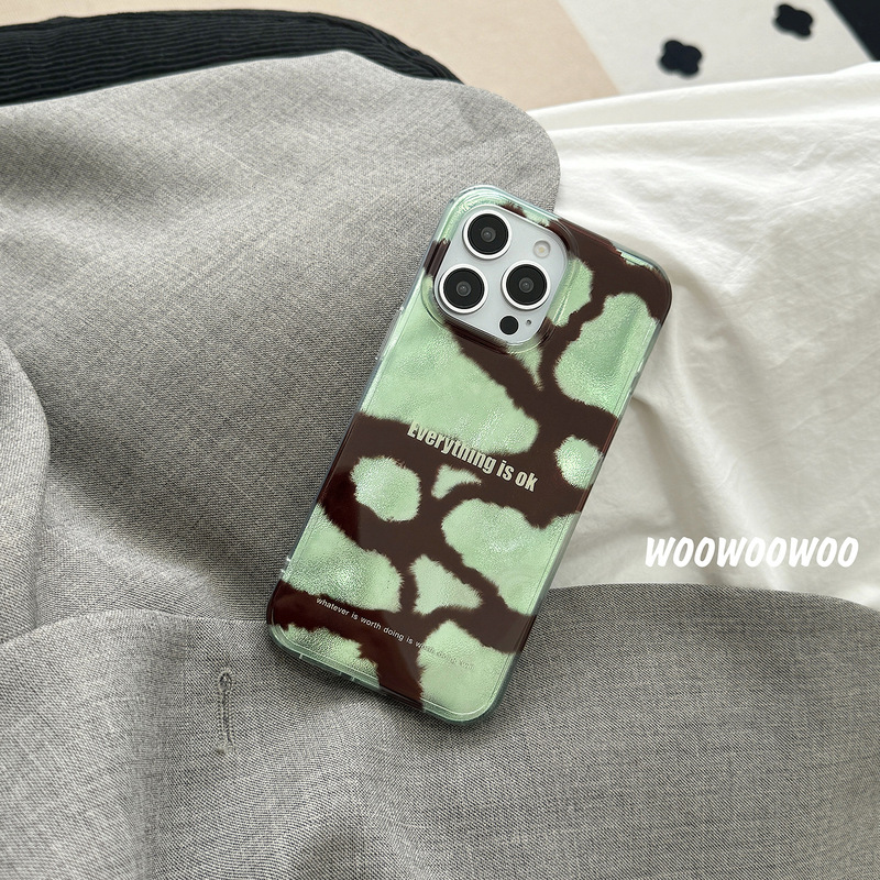 WOOWOOWOO Niche Aurora Green Double Layer Irregular brown Stripes for iphone16 Phone Case Apple 1