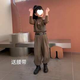 女童秋装套装2023新款儿童网红洋气时髦春秋季皮马甲炸街三件套潮