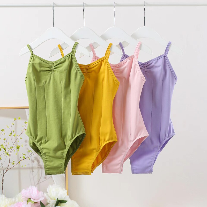 Children's Dance Suit Sling Bean Green Scarlet Blue Women's Gold Big Backless Pinch Fold Magic Neckline Performance Suit Gymnastics Dance Suit