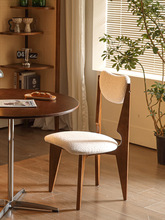 法式羊羔绒实木餐桌椅组合中古轻奢化梳妆台意式书桌异形软包凳子