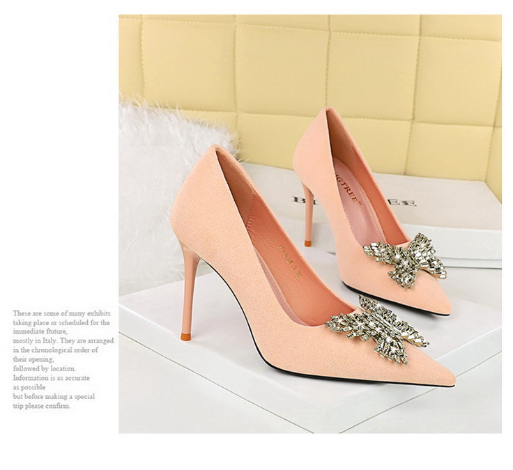 Women's Shoes banquet high heels stiletto women's shoes suede shallow mouth pointed metal butterfly rhinestone single shoes_voghion.com