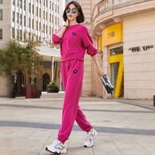 春秋季时尚运动两件套简约全棉舒适减龄百搭晨跑大码运动套装女装