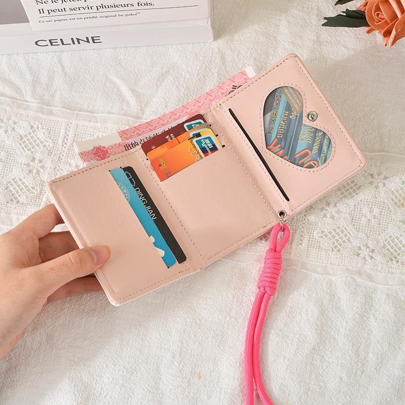 Cartera de cuerda ~ estilo coreano INS cartera de amor para mujeres cartera de damas corta simple al por mayor 30% descuento estudiantes
