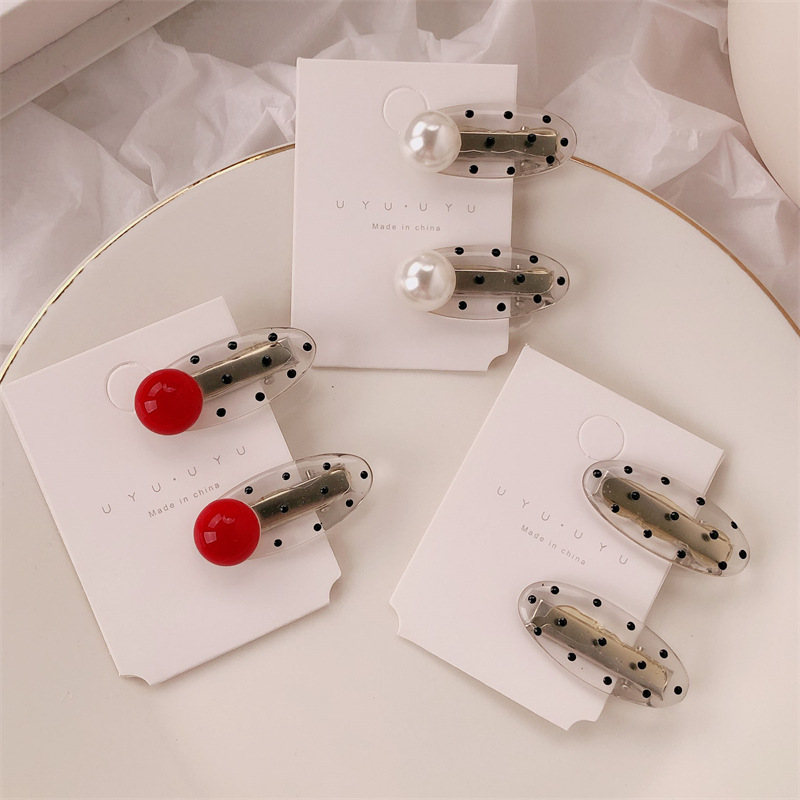 Princesa cabeza de perla ondulado punto elíptico pequeño frijoles rojos pin de pelo estilo francés de alta sensación lateral ceja pin de pelo adornamiento