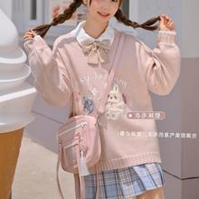 软妹少女v领套头毛衣女新款韩版宽松显瘦百搭甜美可爱针织上衣女