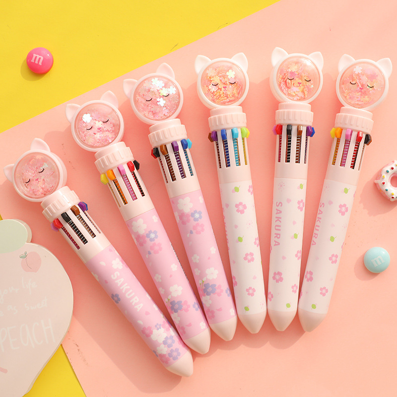 Youmei multi-color ballpoint pen multi-function pen cartoon cute ten-color ballpoint pen high-value creative student stationery