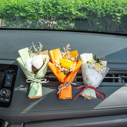 车载空调出风口香薰花朵汽车香水干花车用香氛摆件创意汽车装饰品