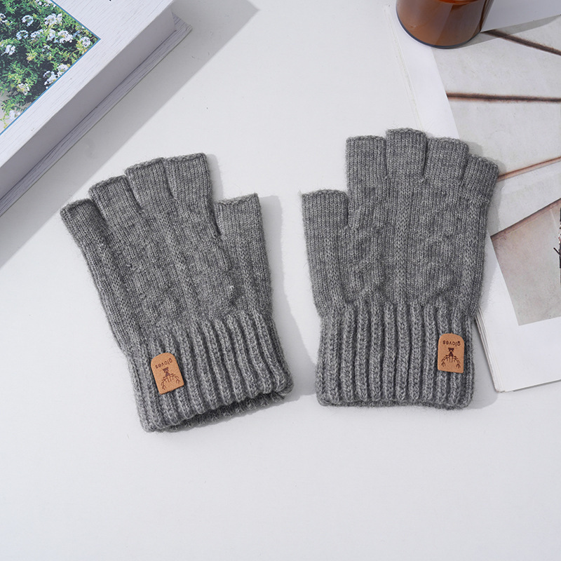 Autumn and winter alpaca wool warm windproof breathable portable simple gloves warm cold half finger gloves outdoor riding