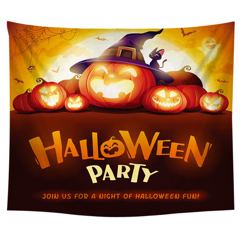跨境新品北歐ins風(fēng)萬圣節(jié)派對裝飾背景臥室床頭南瓜女巫恐怖掛毯