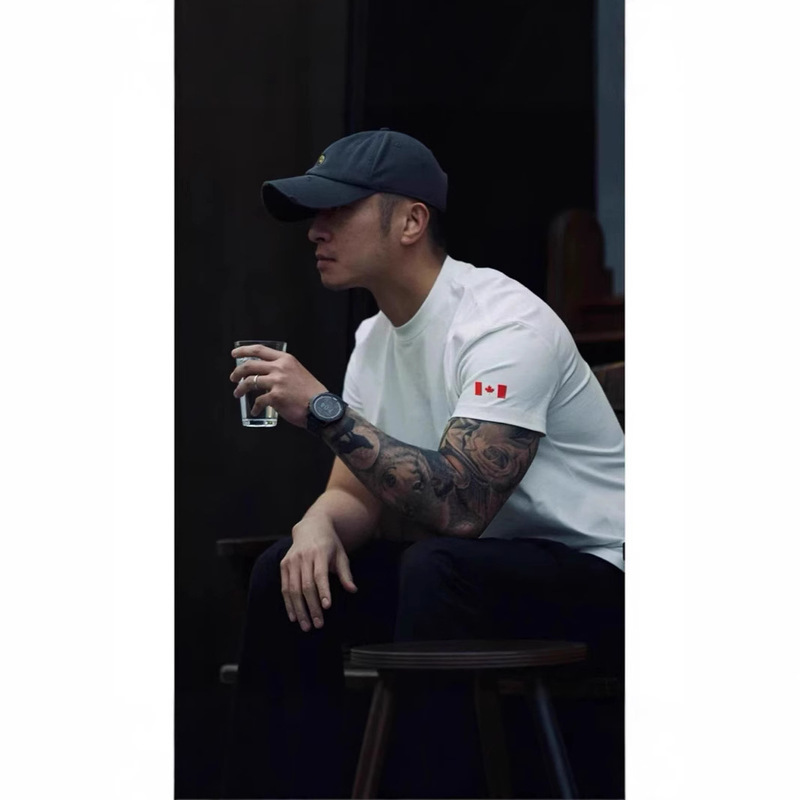 American Canadian Badge Ration T Solid Color Moisture Absorption Quick-drying Elastic Fiber Sports Breathable Cool Summer Short Sleeve