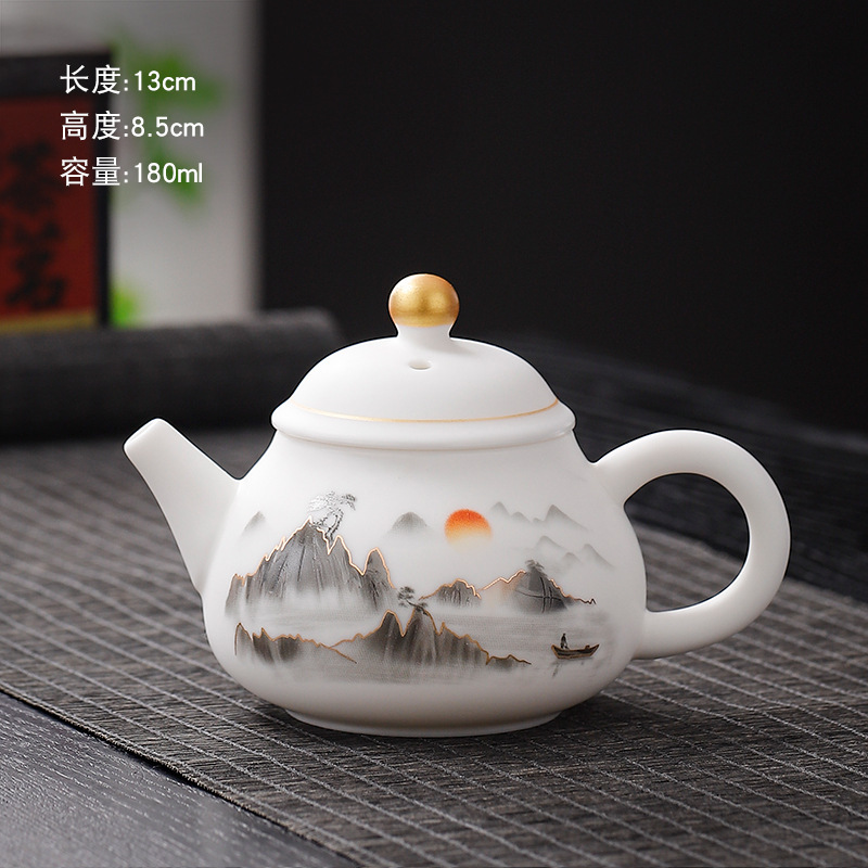 つや消しクリーム白羊脂玉カンフー茶器単品ホバー三才蓋碗遠山小茶杯家庭用ティーポット|undefined