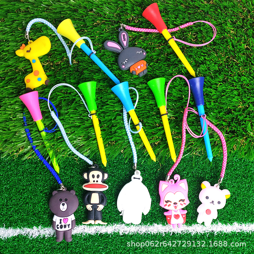 Bola de plástico de golf bola de cabeza de goma de uñas sentado con cuerda patrón de dibujos animados anti-perdido plástico de color TEE