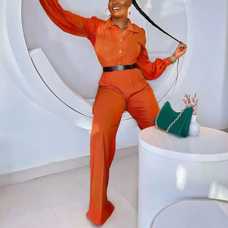 ZL1943 现货2022秋新款女装气质灯笼袖上衣宽松阔腿裤休闲两件套