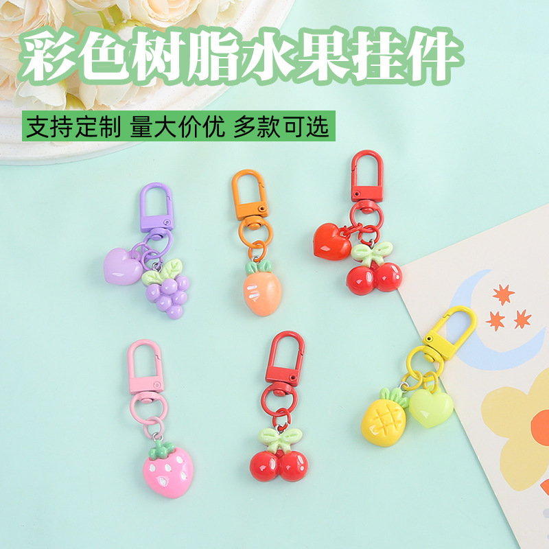 Creative Artificial Resin Fruit Keychain Pendant DIY Colorfulful Small Peach Heart Accessories Small Fresh Bag Decoration