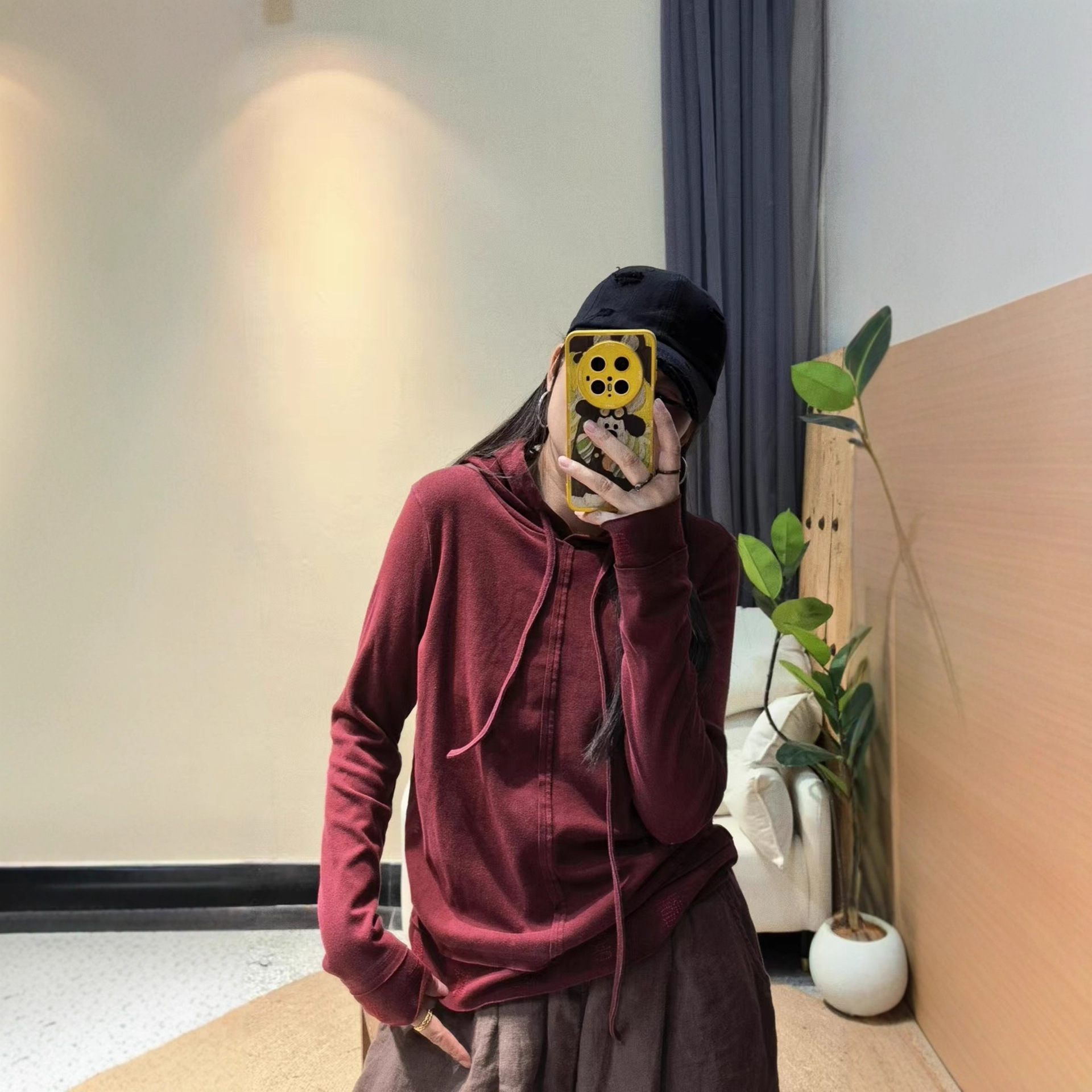 2025 秋冬新款复古怀旧加厚纯棉帽衫 个性连帽喜字帽衫打底衫百搭