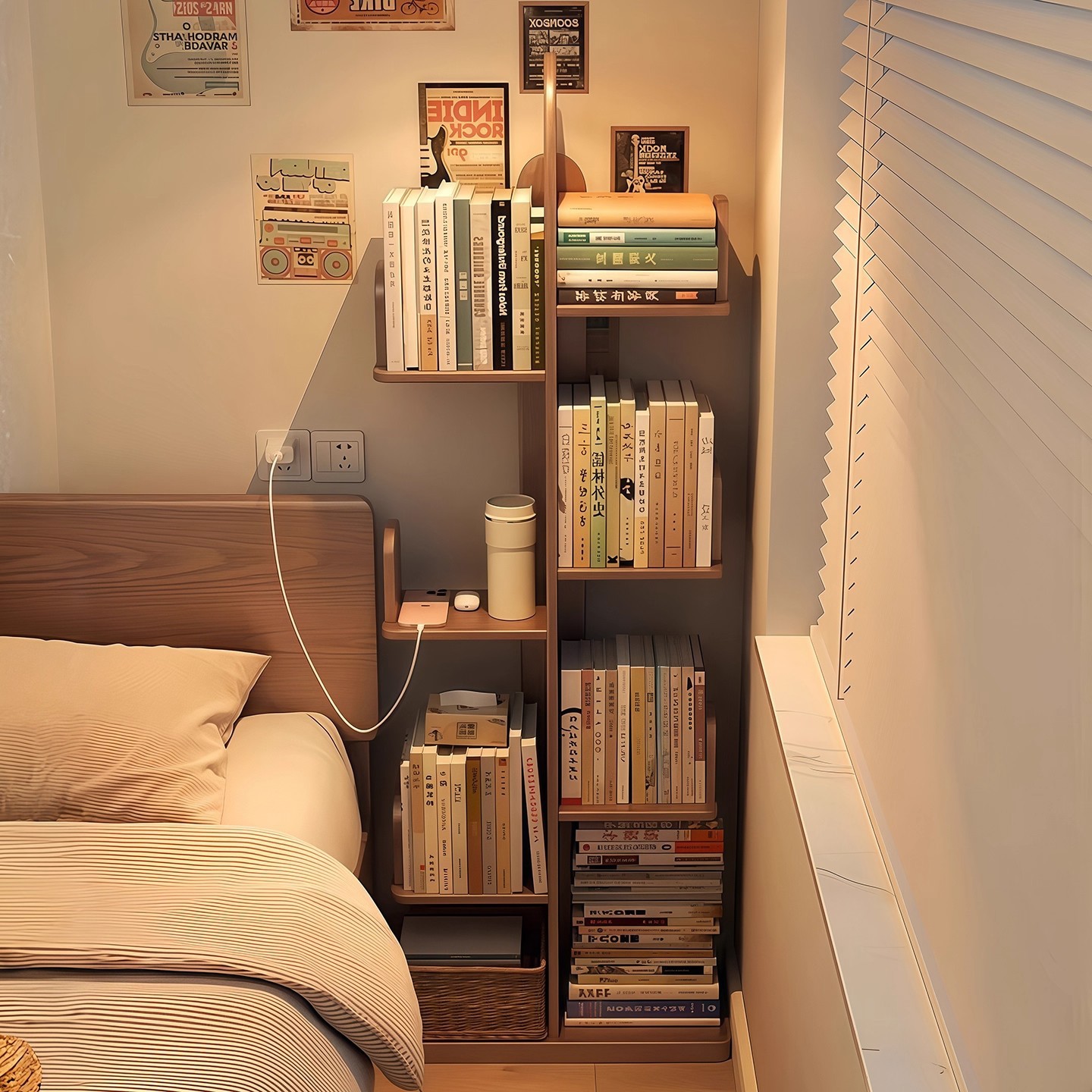 Solid Wood Cactus Bookshelf Creative Tree-Shaped Storage Rack Household Sandwich Storage Rack Does Not Occupy Space Bedroom Bookcase