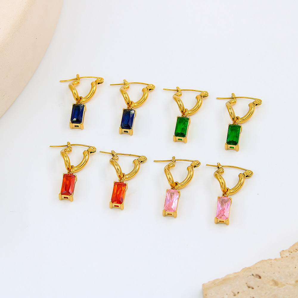 Drop Earrings Classification 1 Pair Quantity Fashion Square Stainless Steel Plating Inlay Zircon Drop Earrings 1 Pair