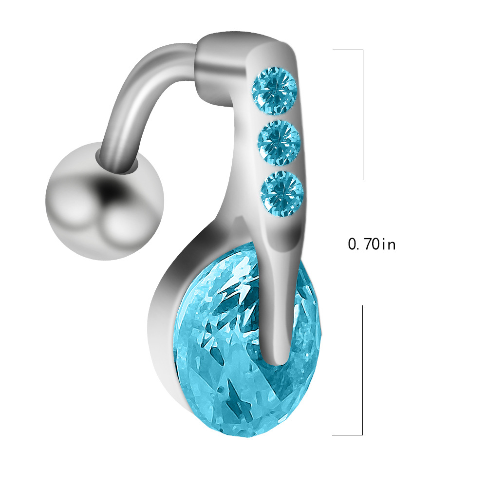 Personalised Stainless Steel Navel Ring With Zircon Drop Design_voghion.com