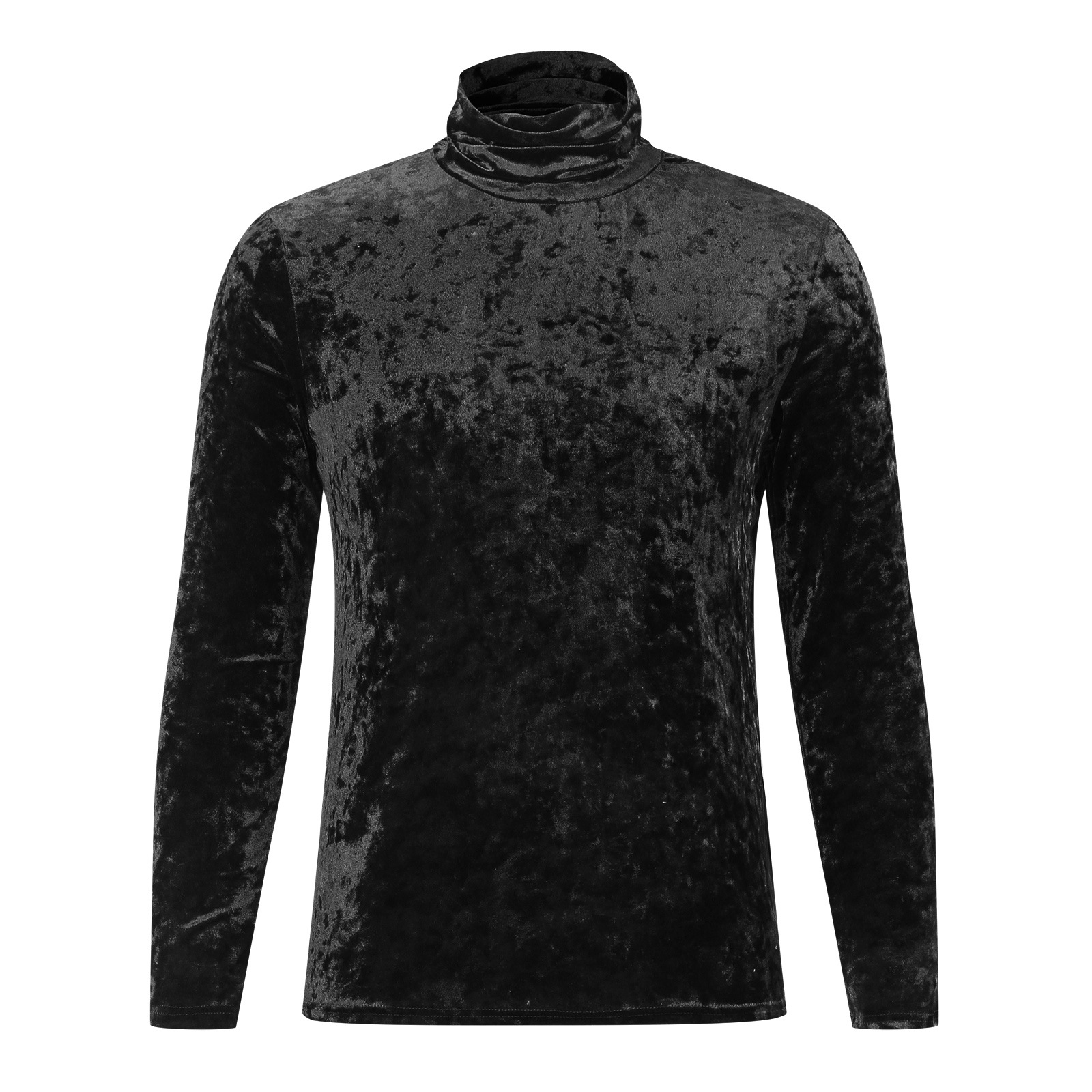 Nueva manga larga cruzada de color sólido Camiseta ajustada de color europeo y americano ropa de los hombres de otoño e invierno comercio exterior de cuello alto de gamuza