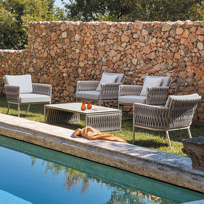Sofá de patio exterior, conjunto de muebles de ocio para balcón de villa, sofá de ratán resistente al agua y al sol para terraza de jardín exterior. image 5