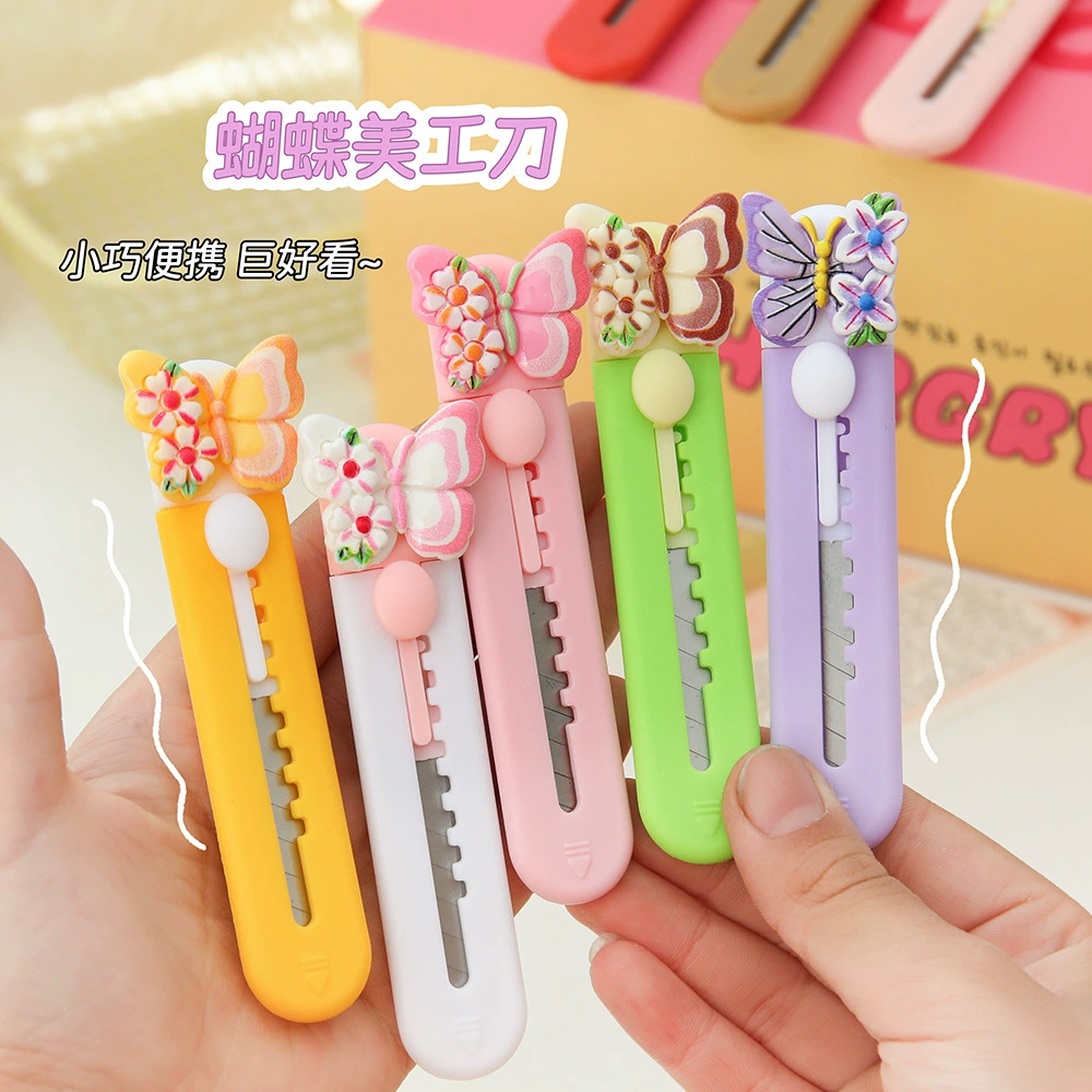 Spring Cartoon Butterfly Utility Knife High-Looking Portable Unpacking Express Knife Cute Portable Account Paper Knife