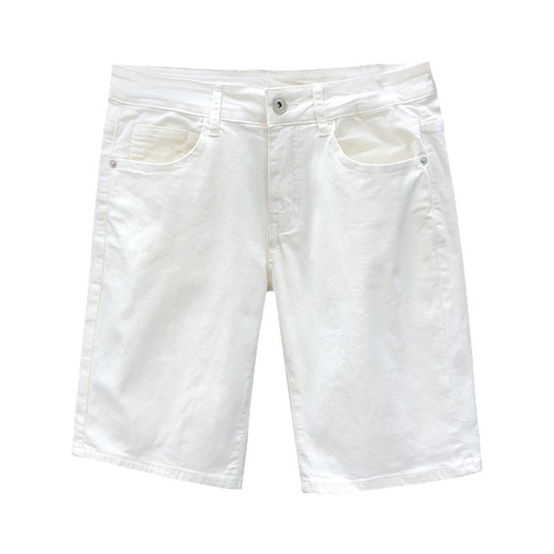 Jeans jóvenes guapo, pantalones cortos para hombres de verano delgados, 2025 nuevos jeans de verano para hombres blancos de cinco puntos