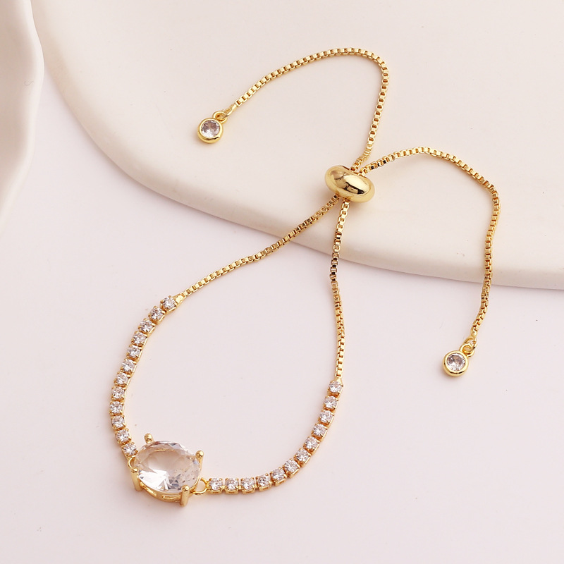 Retro Oval Copper Gold Plated Inlaid Zircon Bracelets 1 Piece