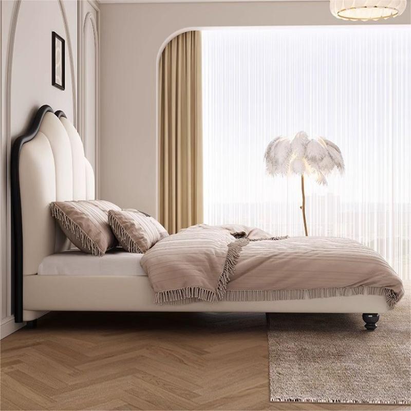 Cama de mariposa francesa retro estilo crema moderna simple de 1.8m cama de cuero doble cama principal medieval cama de matrimonio image 5