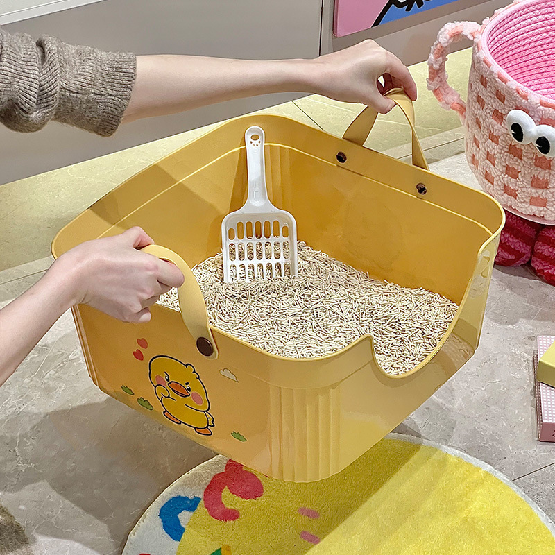 Baja de arena abierta para gatos de alta envoltura de borde anti-splashing inodoro para gatos semicerrado para enviar arena para gatos de pala de arena portátil para excrementos de gatos