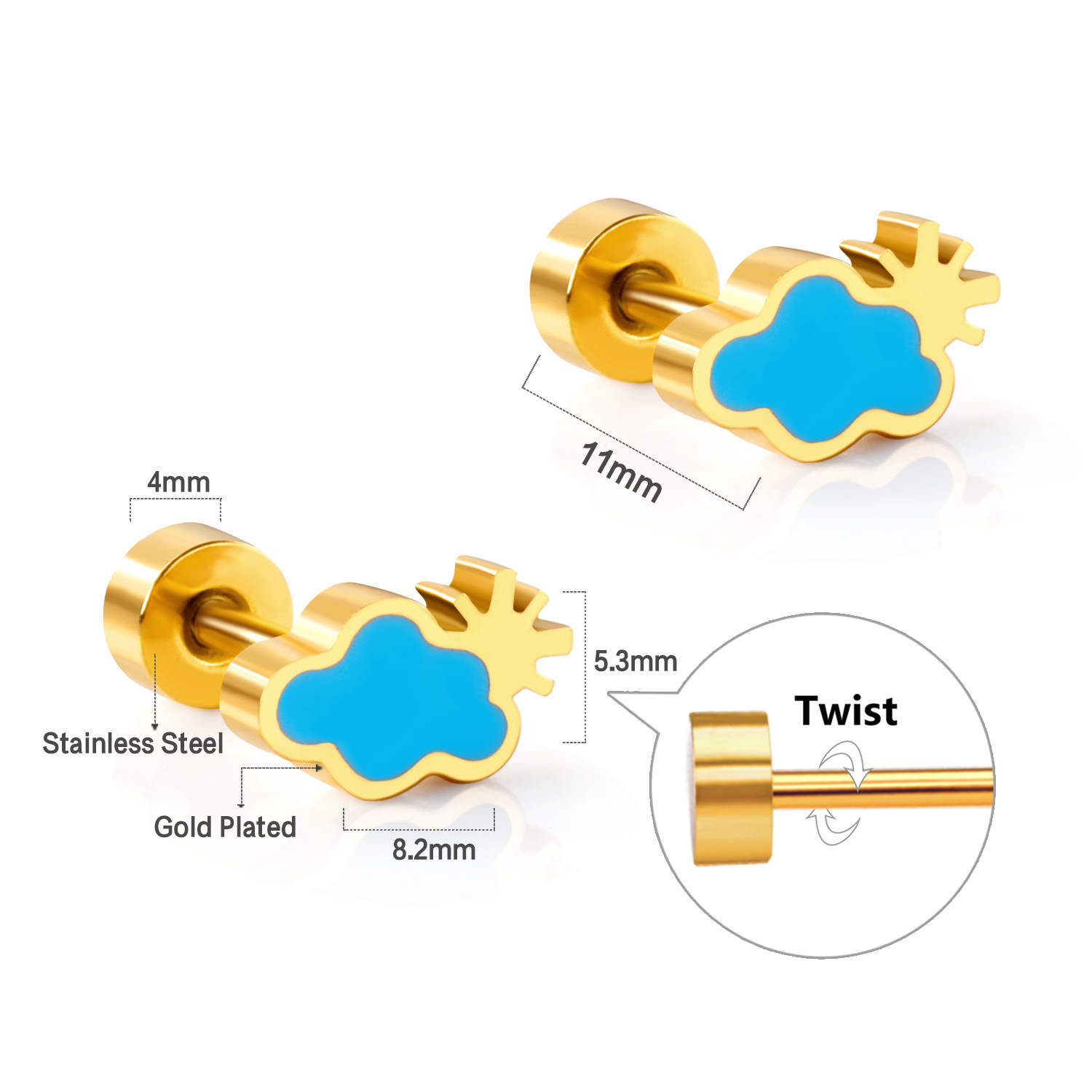 Rainbow, Fruit, Shell Pattern Cute Rainbow Fruit Shell Stainless Steel Ear Studs 1 Pair
