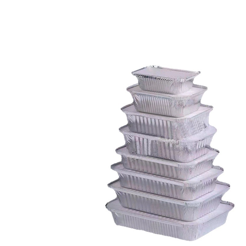 Caja de papel de estaño para barbacoa desechable tazón de papel de estaño rectangular con tapa bandeja de papel de estaño caja de embalaje de pescado a la parrilla caja de almuerzo de papel de aluminio al por mayor
