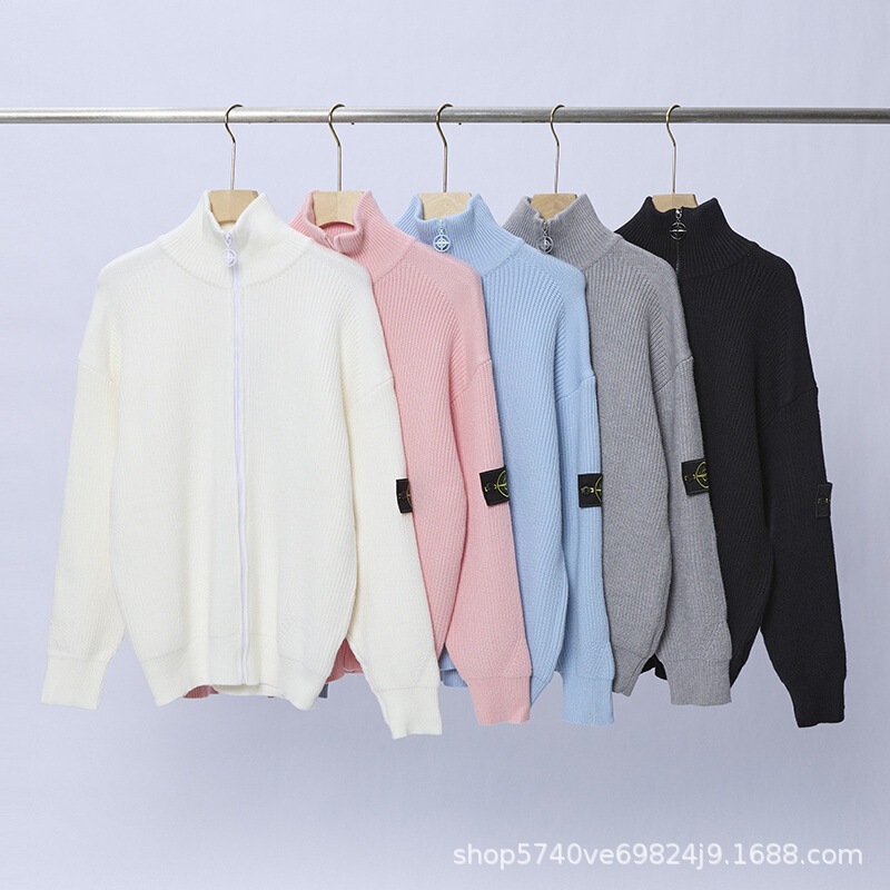 STONE Island 25 Fall/Winter Open-Front Zipper Sweater Unisex Stand-Up Collar Knitwear Men's Cross-Border Trend STONE Island 25 Fall/Winter Open-Front Zipper Sweater Unisex Stand-Up Collar Knitwear Men's Cross-Border Trend