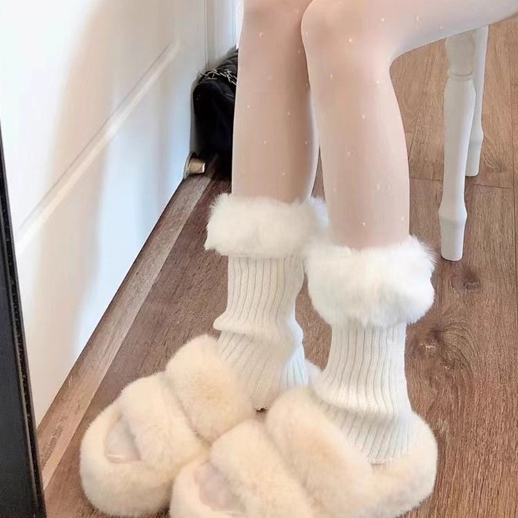 秋冬毛毛靴套仿皮草腿套翻口短靴套百搭护腿保暖女厚毛绒腿套辣妹
