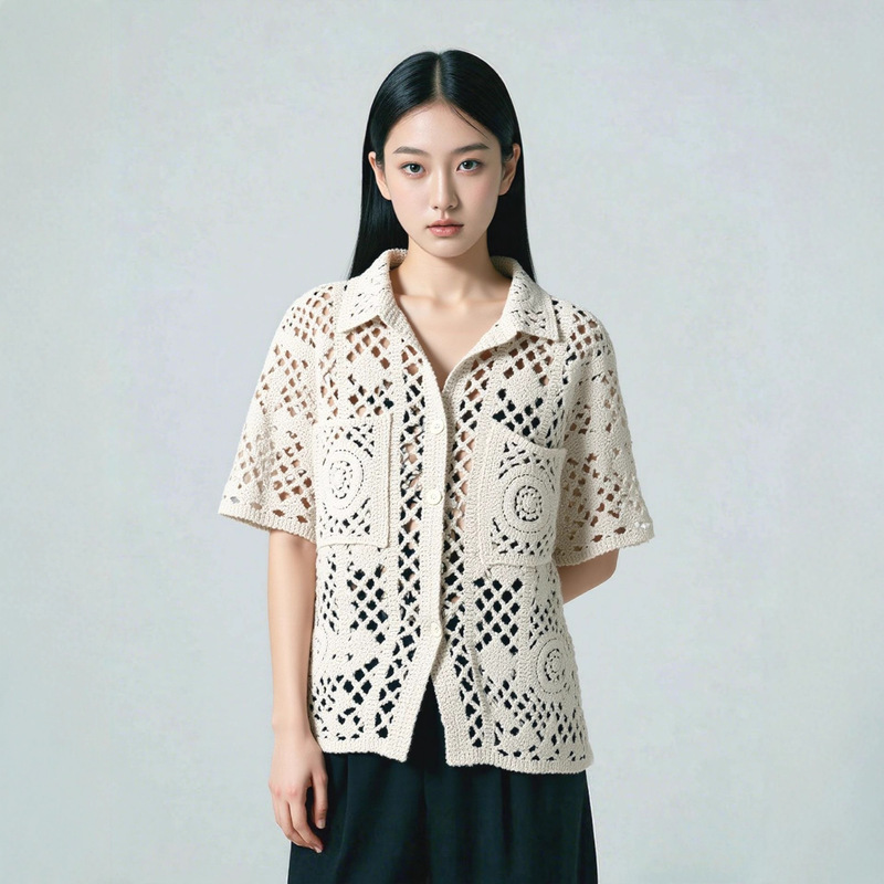 2025 Summer Export New Style Neutral Style Cut Out Lace Short-Sleeved Shirts for Men and Women Large Size Casual Loose Shirts