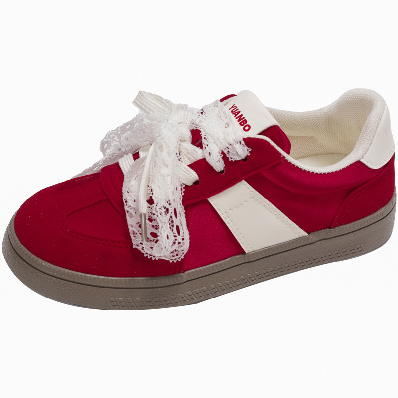 Clásico rojo nicho retro ballet alemán zapatos de entrenamiento femenino 2025 nuevas zapatillas de encaje casuales planas transpirables de primavera y verano