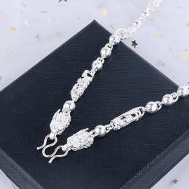 地摊货源铜镀银简约锁骨项链时尚饰品情侣长款水波毛衣链龙头项链