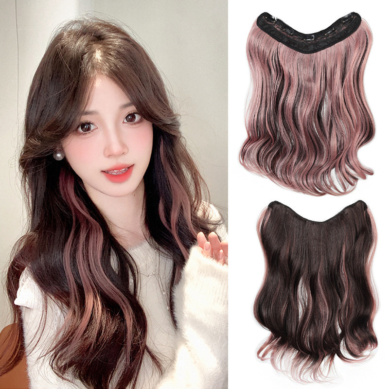 Foreign Trade Wig Clip-In Dyed Curly Hair Extensions V-Shaped Large Wave One-Piece Fluffy Seamless Invisible Hair Extensions for Volume Enhancement