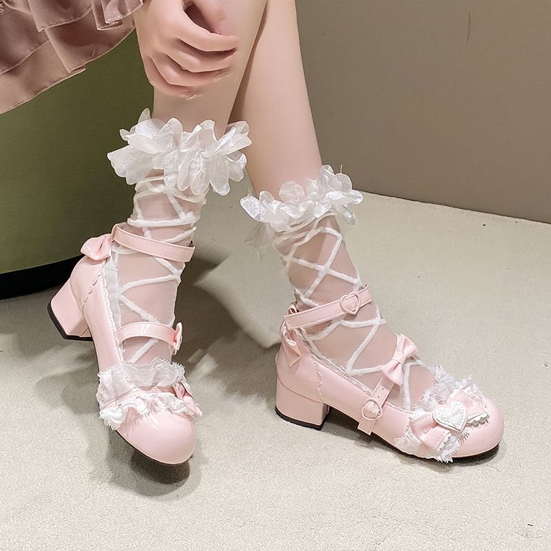 Lace Lolita Shoes, Cute Lolita Shoes with Bows, Sweet Palace-Style Princess Shoes, Low-Heeled Small Leather Shoes, Cotton