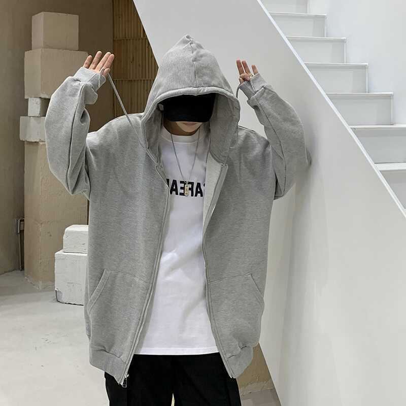 Hooded Sweater Men's 2024 New Fashion Simple Solid Color Loose plus size Cardigan Top Clothes Men's Zipper Jacket