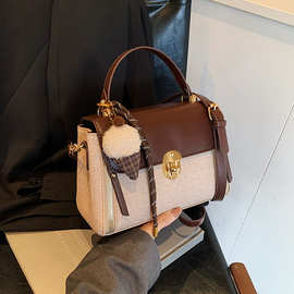 复古撞色公文包包女冬季2024新款潮时尚韩国手提小方包百搭斜挎包