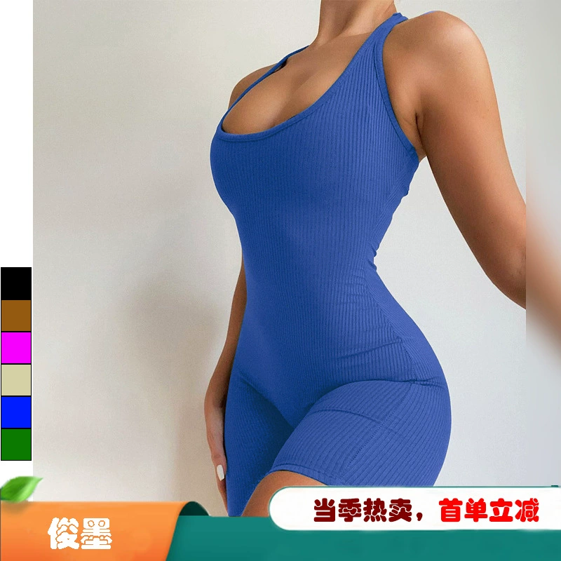 2023 Новый европейский и американский трансграничный полый комбинезон без рукавов Весенне-летний Модный облегающий спортивный комбинезон для йоги с высокой талией